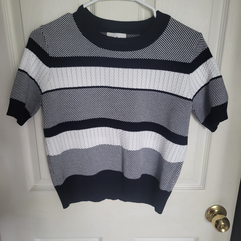 Blue and White Striped Women's Sweater By After Monday Sz Pm
